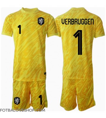 Holandsko Bart Verbruggen #1 Brankářské Dětské Venkovní Dres ME 2024 Krátký Rukáv (+ trenýrky)